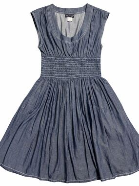 VENUS Chambray Smocked Waist Dress 4 Blue Cotton Fit & Flare Mini Casual